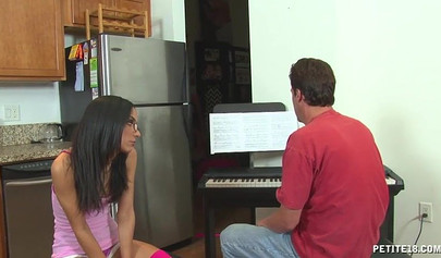 Petite chick Tia Cyrus seduces her piano teacher and fucks him hard