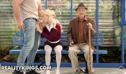 Petite blondie Riley Star doesn't care where she is when she's horny she fucks