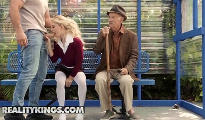 Petite blondie Riley Star doesn't care where she is when she's horny she fucks