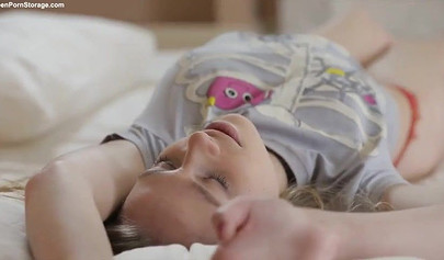 Adorable brunette chick with small tits bangs stud