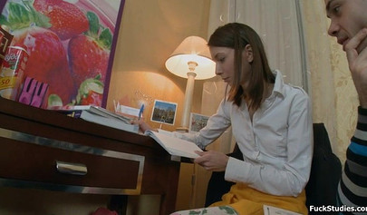 Sweet brunette Russian girl Sandy Summers in hardcore sex action on bed