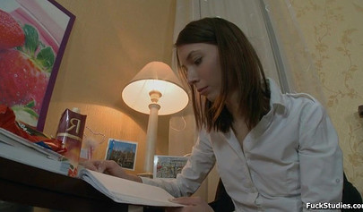 Sweet brunette Russian girl Sandy Summers in hardcore sex action on bed