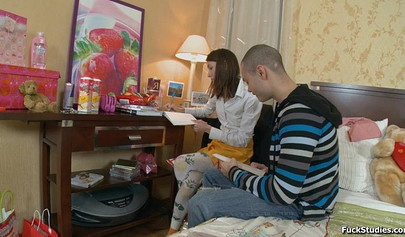 Sweet brunette Russian girl Sandy Summers in hardcore sex action on bed