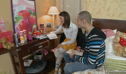 Sweet brunette Russian girl Sandy Summers in hardcore sex action on bed