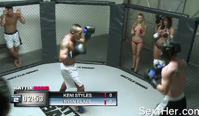 Blonde pornstar Lexi Belle fight and fucks with tattooed Asian guy