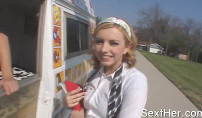Sexy blonde Lexi Belle gets fucked at the back of the ice cream van