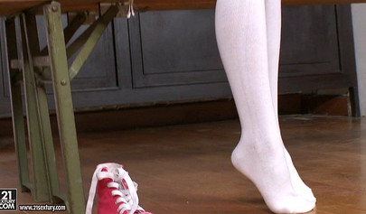 Sweet teenie with brunette hair Tina Walker rides dick on floor