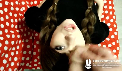 Adorable big eyed babe Deepbunnyhole deepthroats that knob in POV