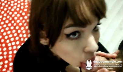 Adorable big eyed babe Deepbunnyhole deepthroats that knob in POV