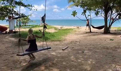 Blonde babe with shaved pussy Freya Stein pleases dick on island