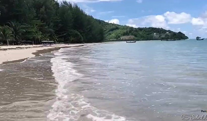 Blonde babe with shaved pussy Freya Stein pleases dick on island