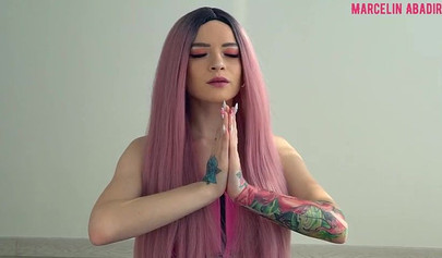 Long haired bitch with small tits taking dick from her pussy to deepthroat