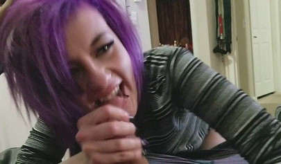Amateur purple and red haired sluts giving blowjob alternately