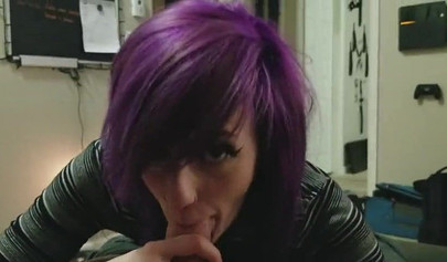 Amateur purple and red haired sluts giving blowjob alternately