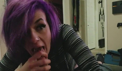 Amateur purple and red haired sluts giving blowjob alternately