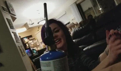 Amateur purple and red haired sluts giving blowjob alternately