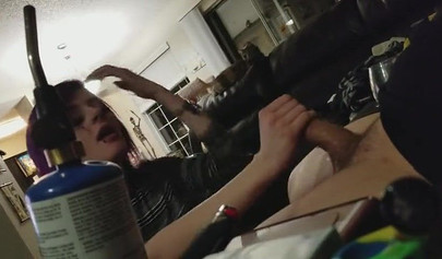 Amateur purple and red haired sluts giving blowjob alternately