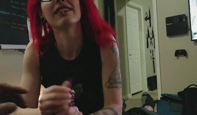 Amateur purple and red haired sluts giving blowjob alternately