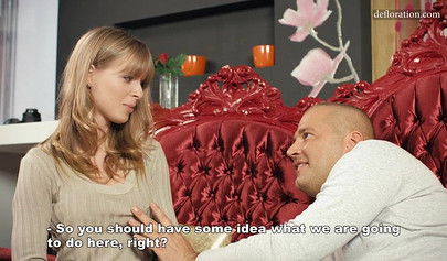 Young blondie Bianka Brill enjoys rock hard prick on sofa