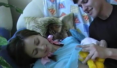 Petite brunette with small boobs knows how to suck and fuck dick