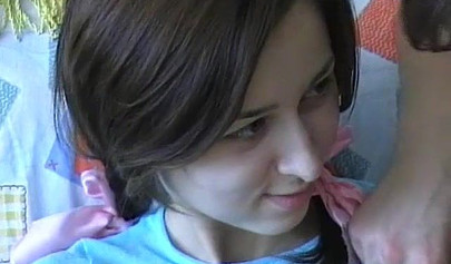 Petite brunette with small boobs knows how to suck and fuck dick