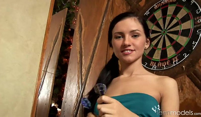 Very skinny brunette with small tits Sasha Rose rides massive dildo