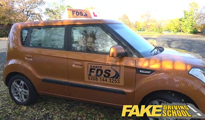 Adorable British redhead Ella Hughes taking driving tutor's big cock in the car