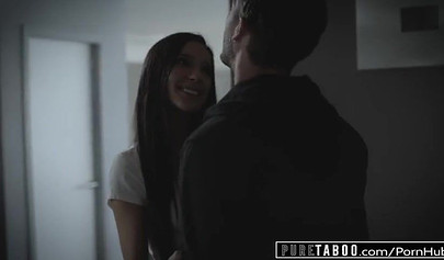 Brunette babe Jaye Summers can't say not to her stepdad's boner