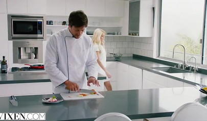 Beautiful petite teen Elsa Jean seducing an older dude to get fucked