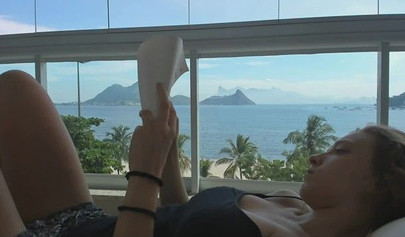 Sexy blonde with big tits give blowjob and titjob to her lover