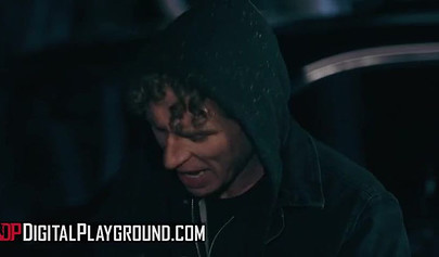 Horny babes Abella Danger and Joanna Angel make an outdoor threesome