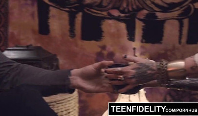 Busty Karlee Grey gets nailed in a threesome and takes facial