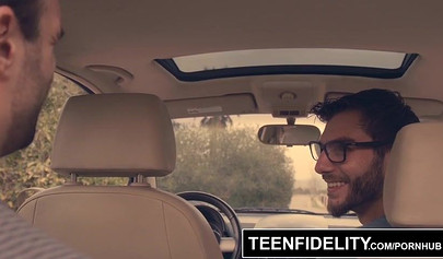 Busty Karlee Grey gets nailed in a threesome and takes facial