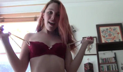 Spanish redhead slut Amarna Miller rubbing her pussy in solo action