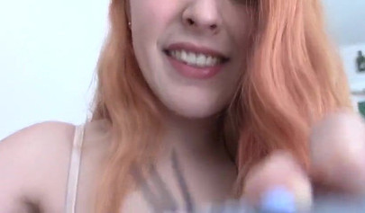 Spanish redhead slut Amarna Miller rubbing her pussy in solo action