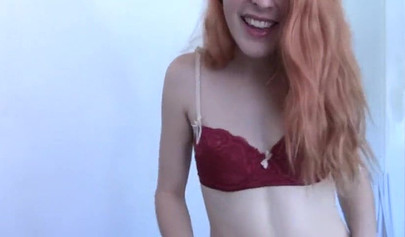 Spanish redhead slut Amarna Miller rubbing her pussy in solo action