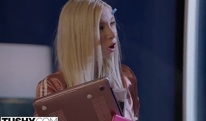 Petite blonde teen Kenzie Reeves gets ass fucked by her boss