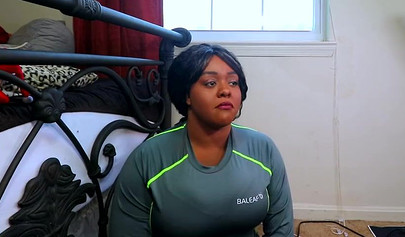 Chubby ebony stepmom Jade Jordan takes big black cock in doggystyle pose