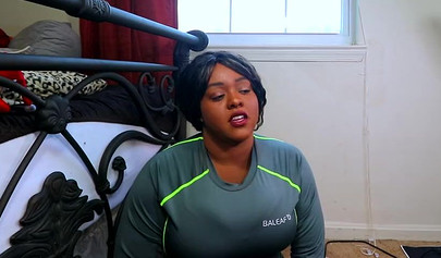 Chubby ebony stepmom Jade Jordan takes big black cock in doggystyle pose