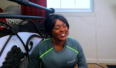 Chubby ebony stepmom Jade Jordan takes big black cock in doggystyle pose