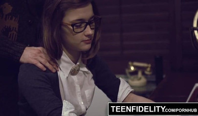 Naughty schoolgirl Alaina Dawson seduces her teacher and fucks him in his office