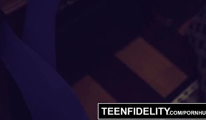 Naughty schoolgirl Alaina Dawson seduces her teacher and fucks him in his office