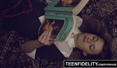 Naughty schoolgirl Alaina Dawson seduces her teacher and fucks him in his office