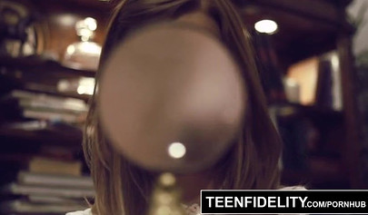 Naughty schoolgirl Alaina Dawson seduces her teacher and fucks him in his office