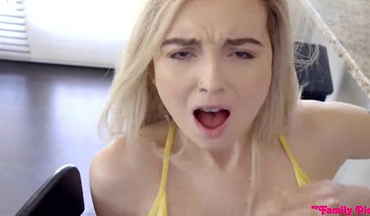 Blonde stepsister Lexi Lore fucks with bro behind mom's back