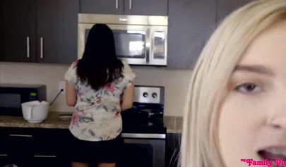 Blonde stepsister Lexi Lore fucks with bro behind mom's back