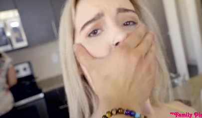 Blonde stepsister Lexi Lore fucks with bro behind mom's back