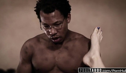 Skinny blonde teen Chloe Cherry takes big black cock and gets creampied