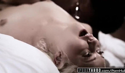 Skinny blonde teen Chloe Cherry takes big black cock and gets creampied