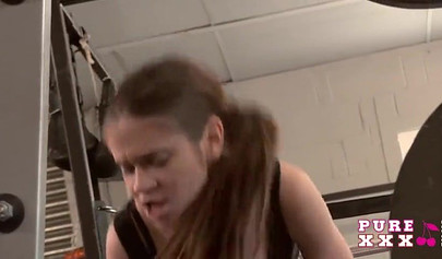 Petite brunette teen Lucie Bee seduces and fucks her gym trainer